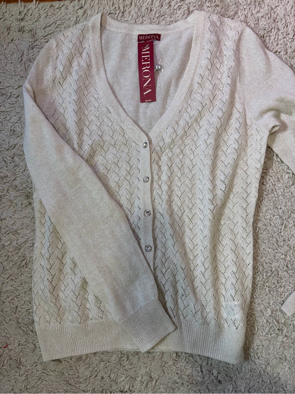Merona Cream Sparkly V-Neck Button Front Sweater